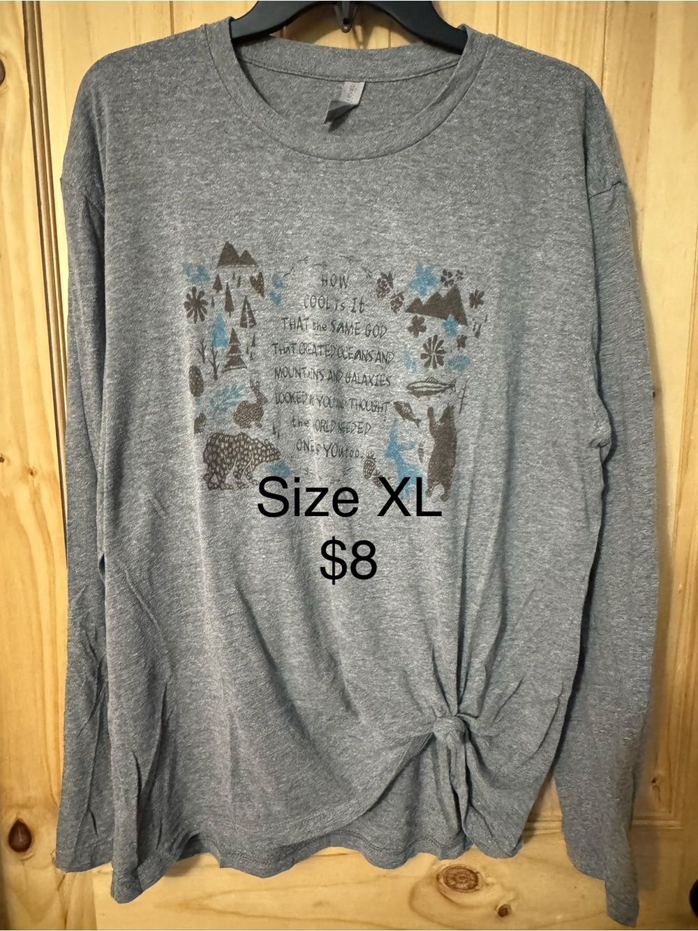 Next Level Apparel Grey Long-Sleeve Graphic Knot Front Top
